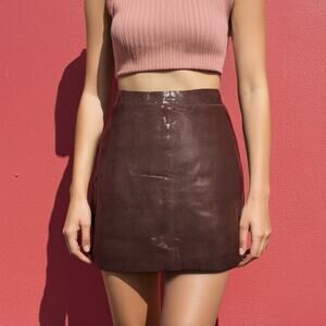 KARINA GRIMALDI Burgundy Sequined Lamb Leather Mini Skirt Size S